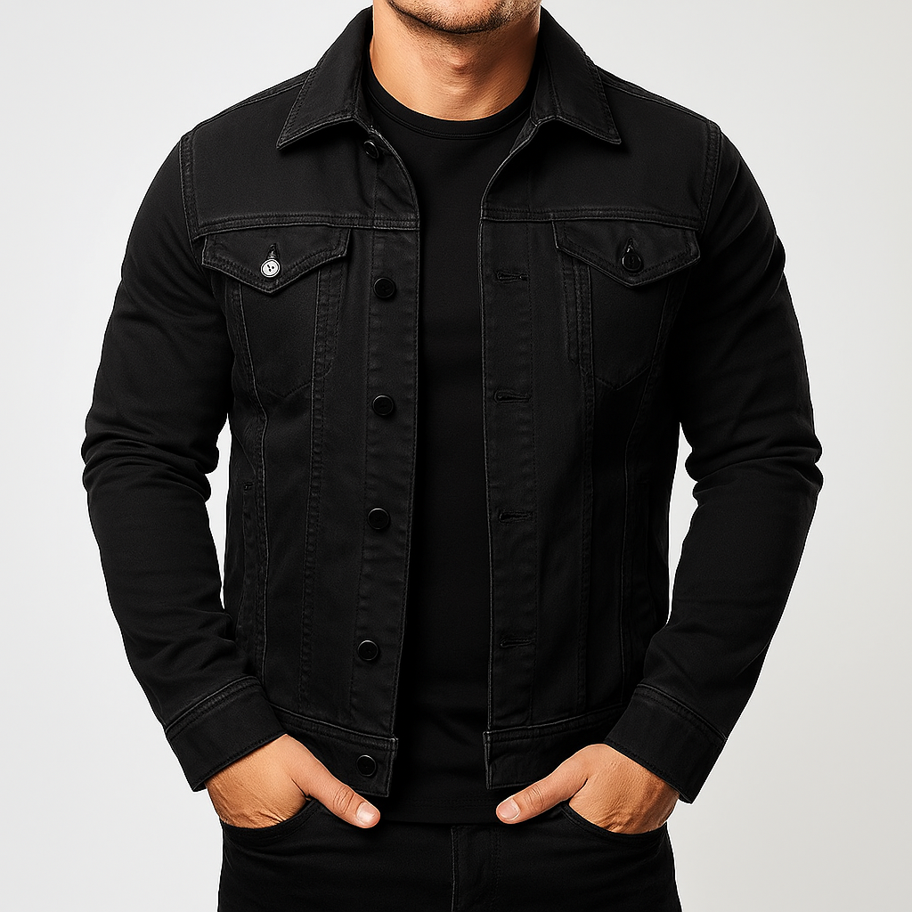 Giacca casual in denim tinta unita da uomo