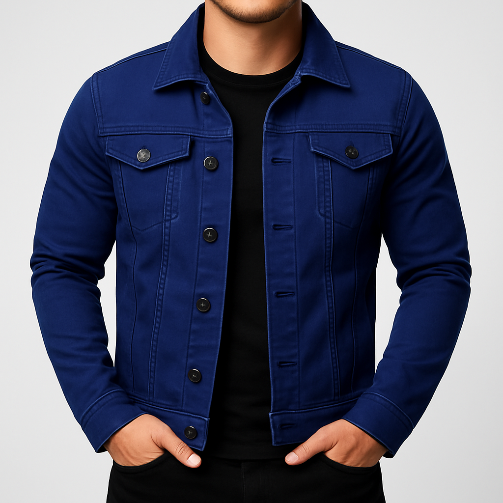 Giacca casual in denim tinta unita da uomo