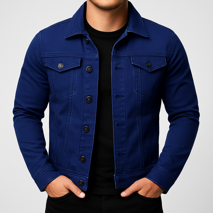 Giacca casual in denim tinta unita da uomo