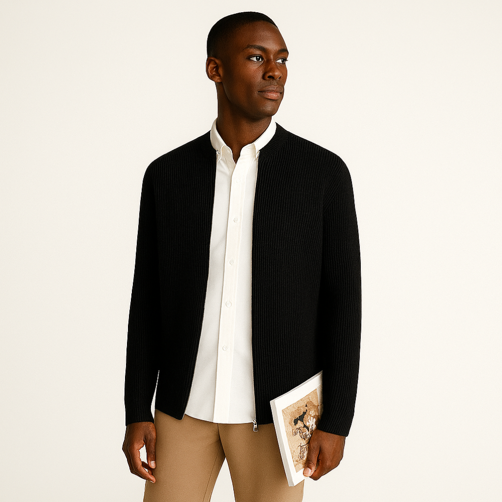 Cardigan casual in maglia con cerniera da uomo