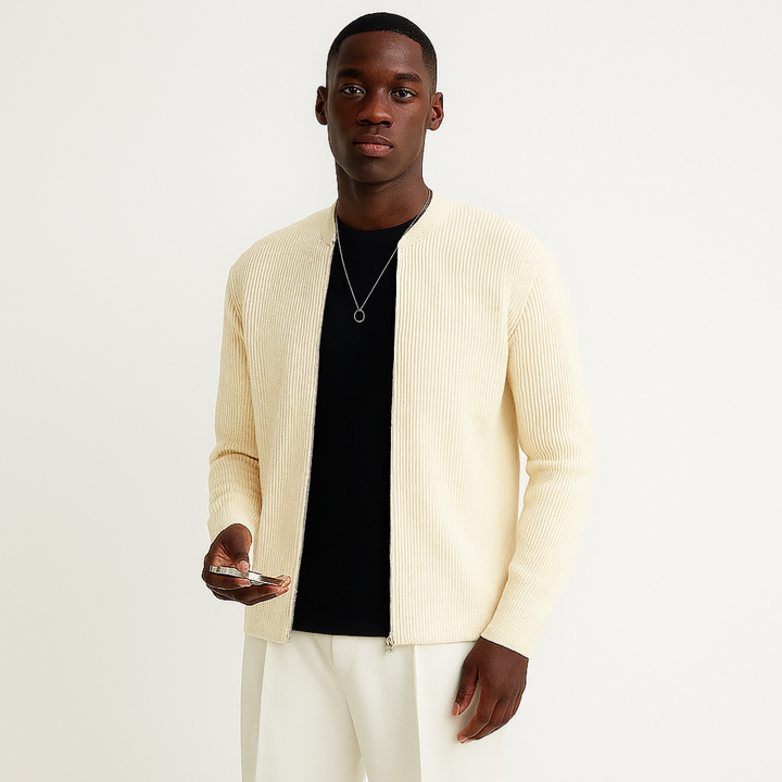 Cardigan casual in maglia con cerniera da uomo