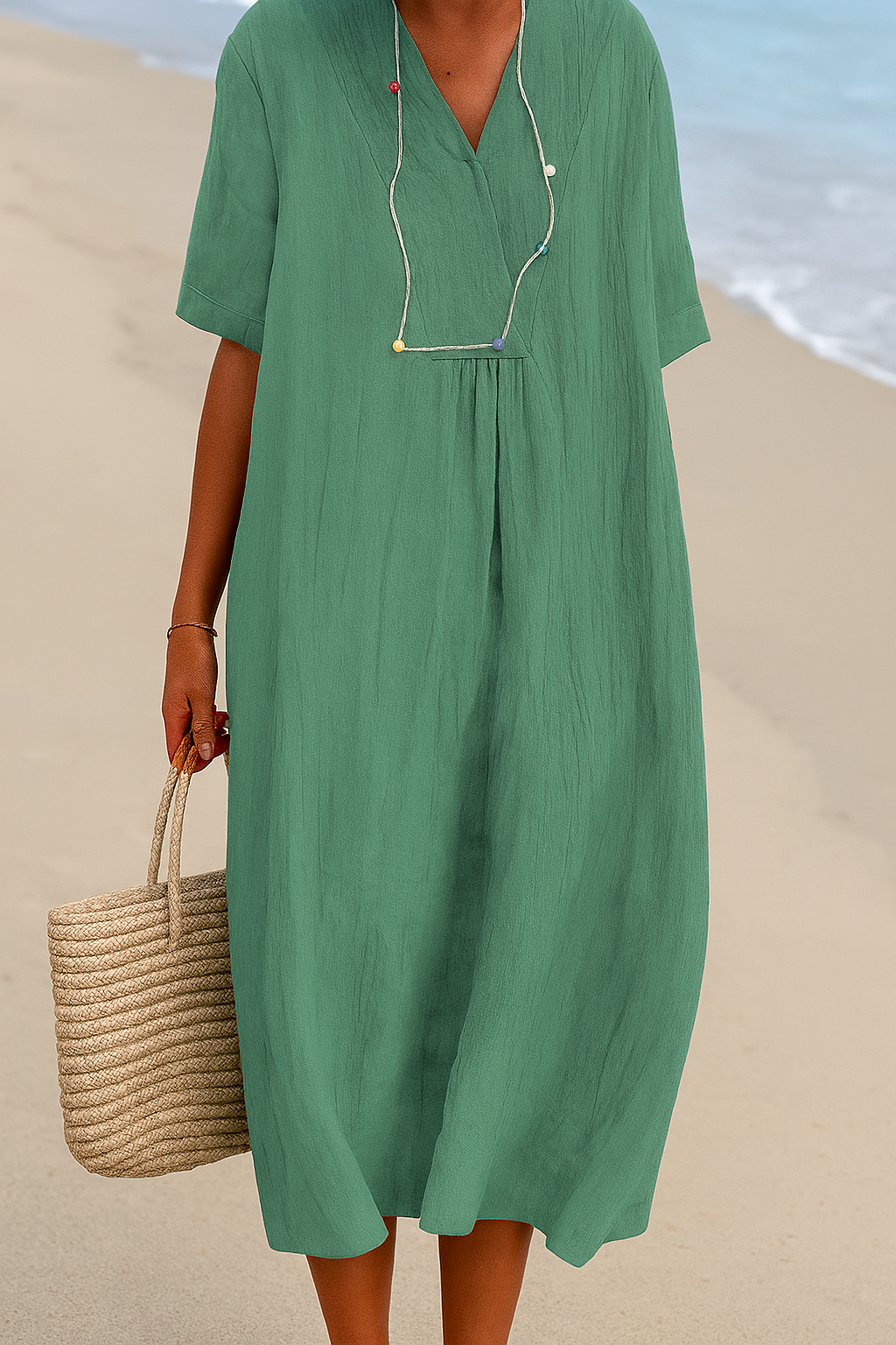 Abito da spiaggia rilassato con scollo a V e maniche corte