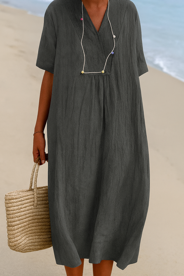 Abito da spiaggia rilassato con scollo a V e maniche corte