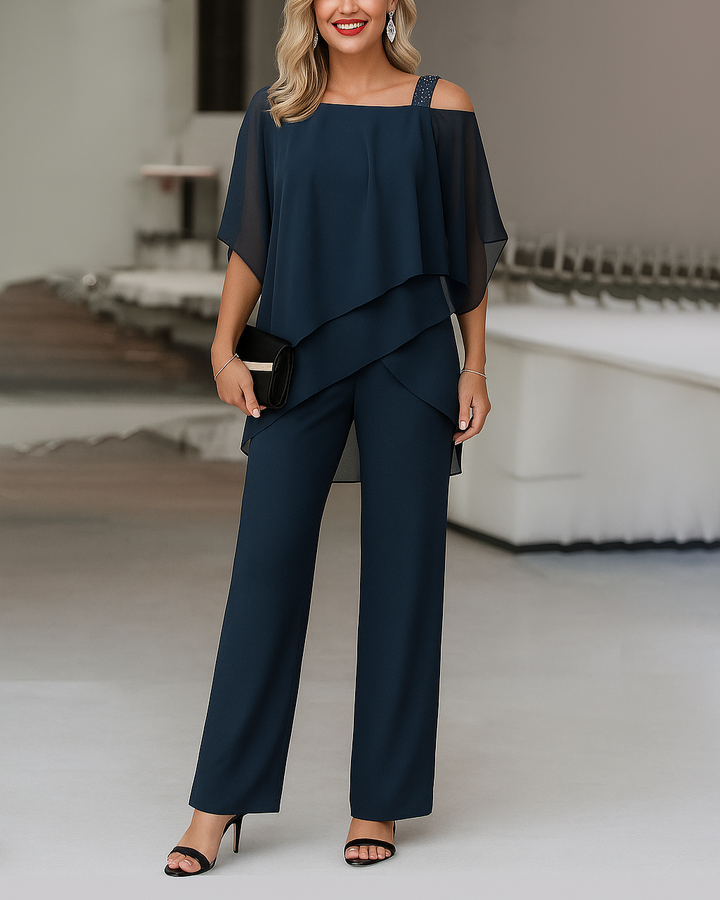 Completo elegante da donna con spalle scoperte, 2 pezzi
