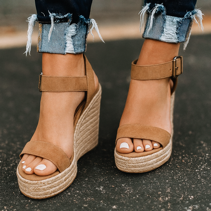 Sandali con zeppa e punta aperta con tacco espadrillas