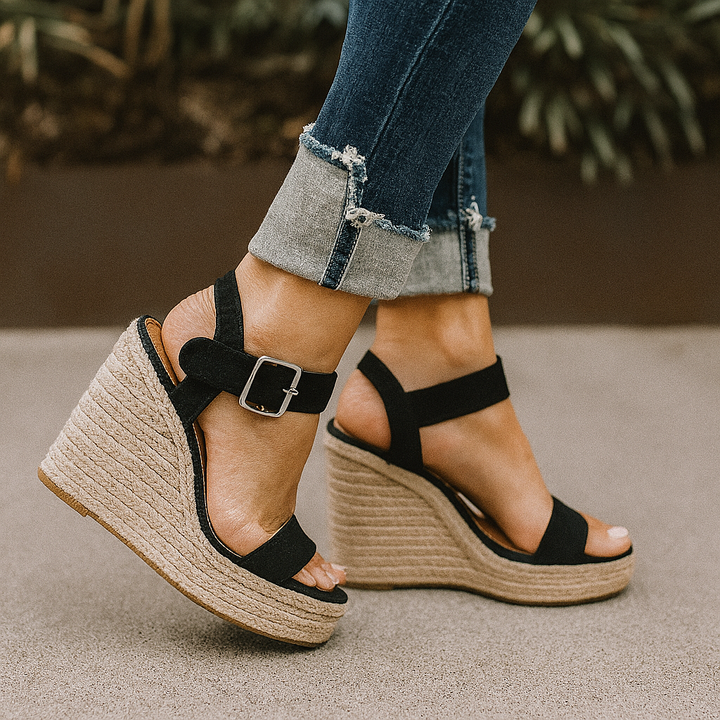 Sandali con zeppa e punta aperta con tacco espadrillas