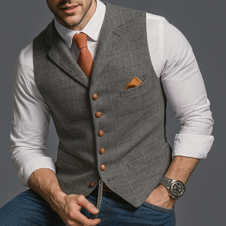 Gilet classico formale con revers a lancia e chiusura a bottoni
