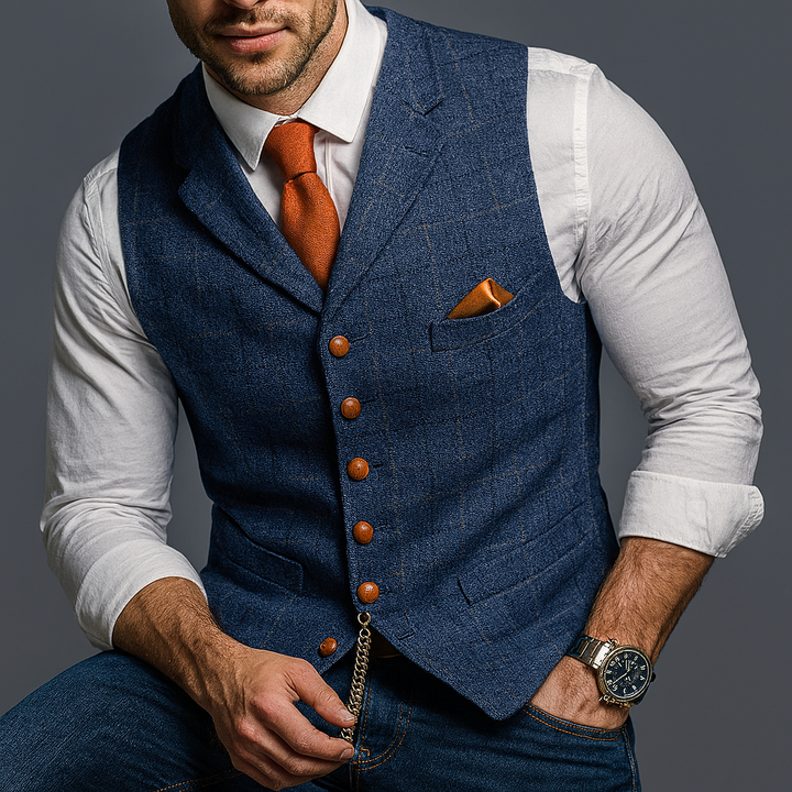 Gilet classico formale con revers a lancia e chiusura a bottoni