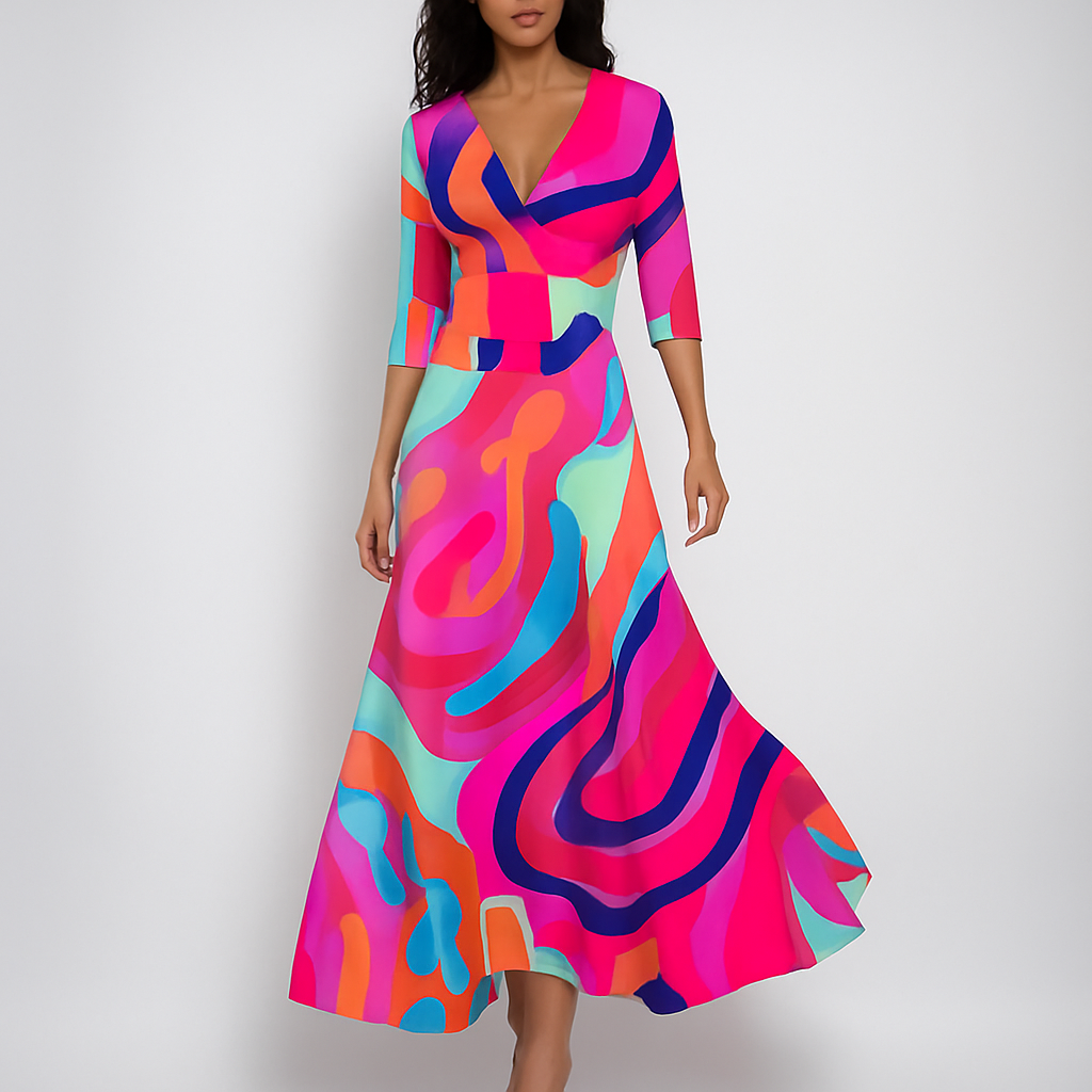 Abito Boho Estivo Lungo con Scollo a V