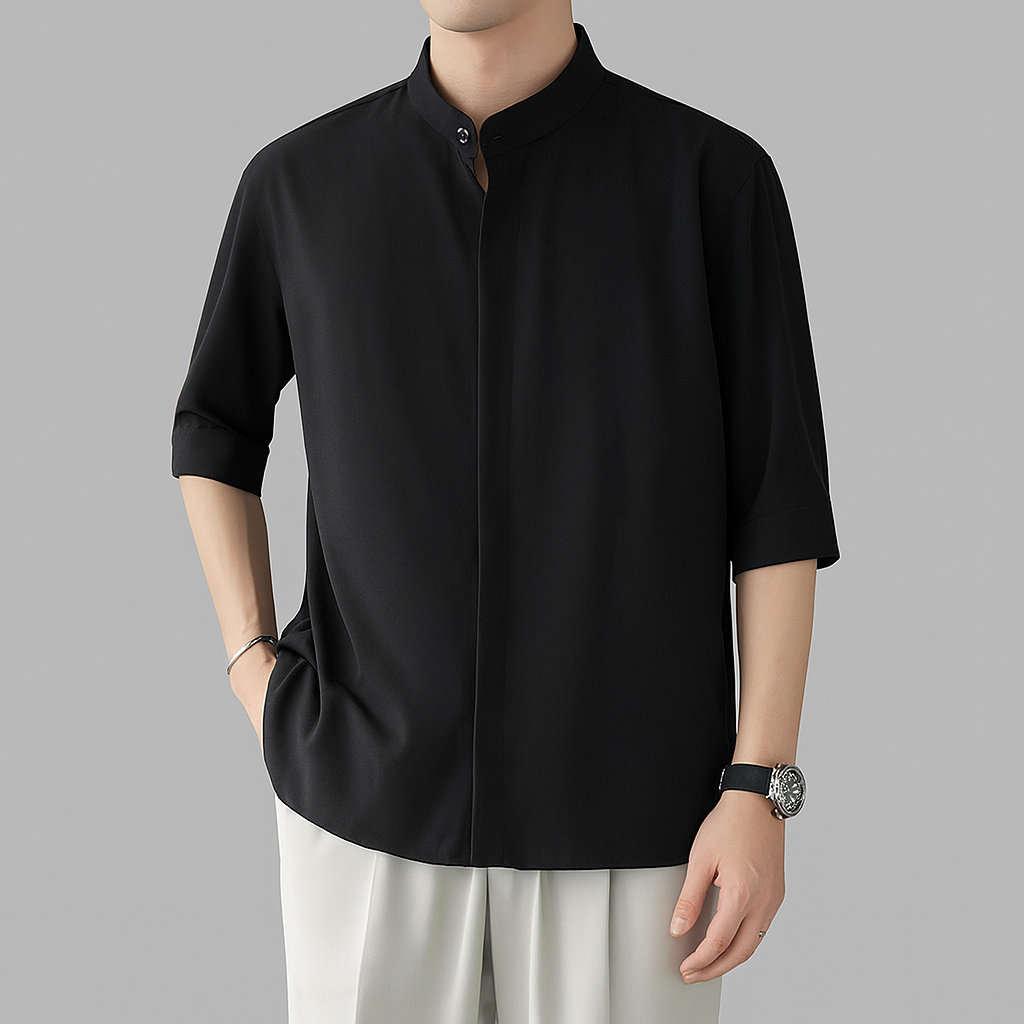 Camicia da uomo a maniche lunghe con colletto alla coreana