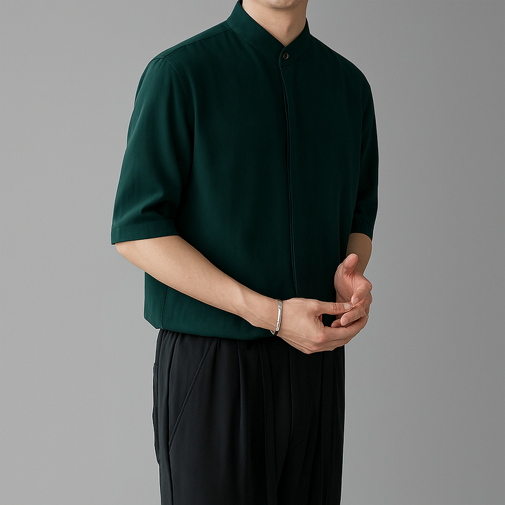 Camicia da uomo a maniche lunghe con colletto alla coreana