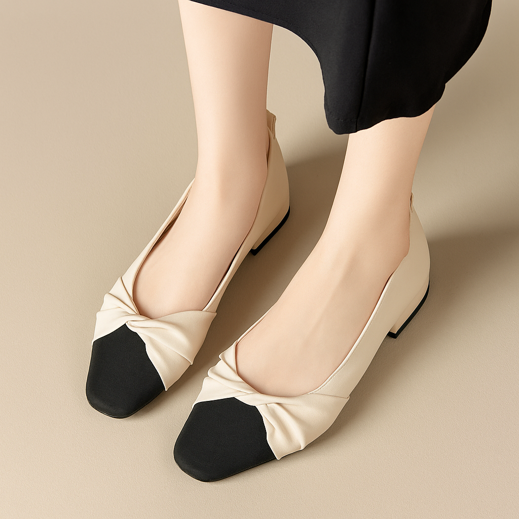 Scarpe da donna a punta con tacco basso in pelle morbida