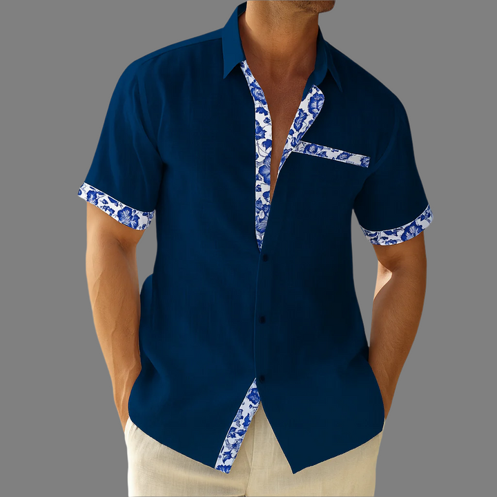 Camicia in lino traspirante con bottoni e finiture floreali (pre-vendita)