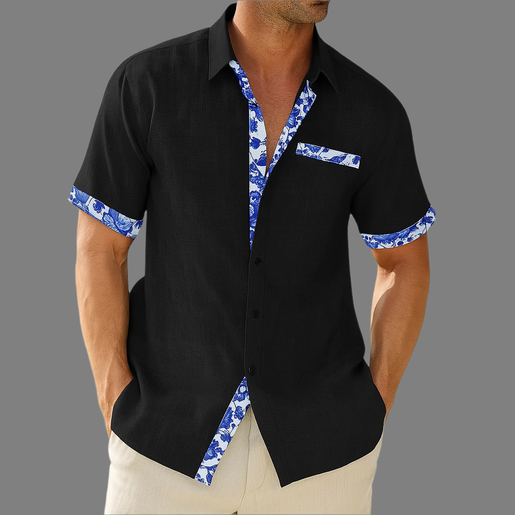 Camicia in lino traspirante con bottoni e finiture floreali (pre-vendita)