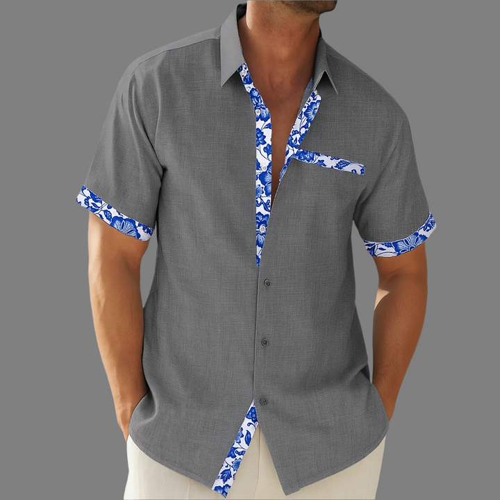 Camicia in lino traspirante con bottoni e finiture floreali (pre-vendita)