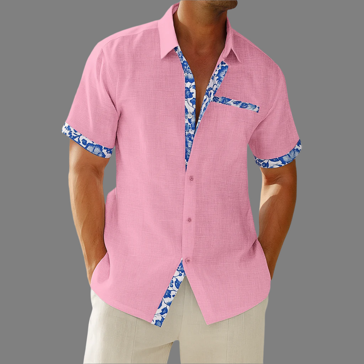 Camicia in lino traspirante con bottoni e finiture floreali (pre-vendita)