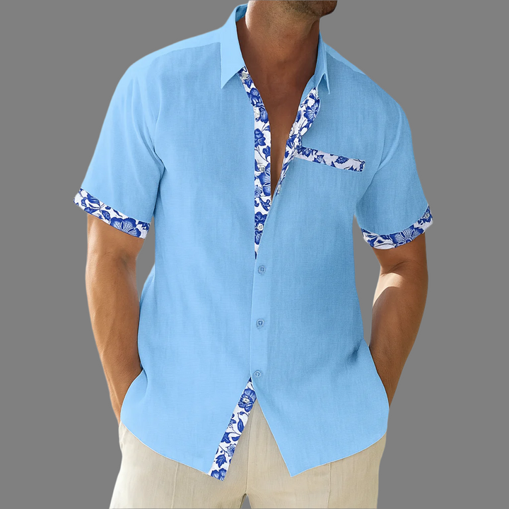 Camicia in lino traspirante con bottoni e finiture floreali (pre-vendita)