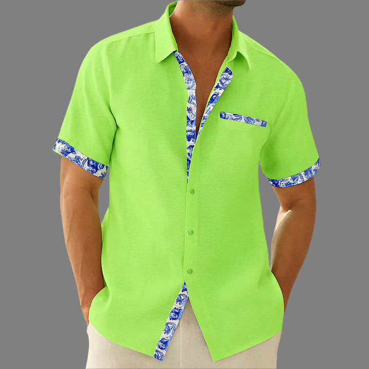 Camicia in lino traspirante con bottoni e finiture floreali (pre-vendita)