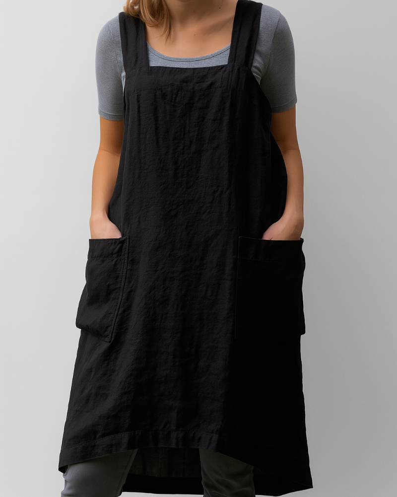 Abito da donna in cotone e lino con tasche in stile grembiule