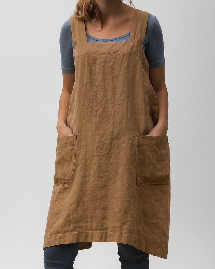Abito da donna in cotone e lino con tasche in stile grembiule