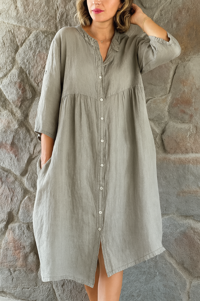 Abito Camicia in Cotone e Lino dal Taglio Morbido