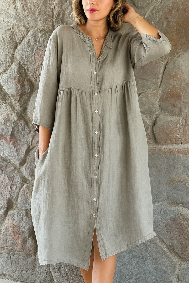Abito Camicia in Cotone e Lino dal Taglio Morbido