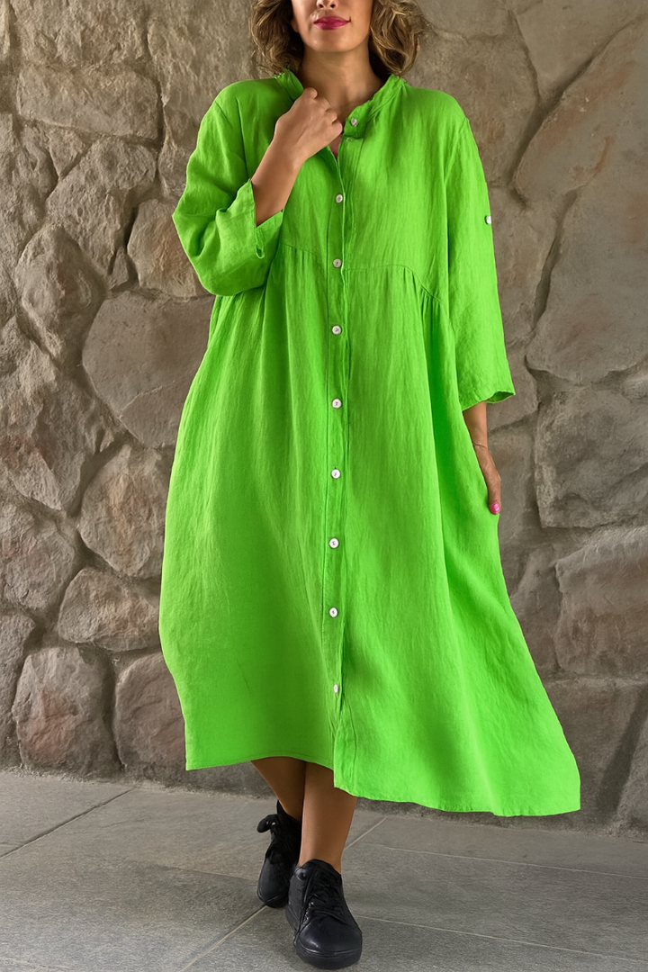 Abito Camicia in Cotone e Lino dal Taglio Morbido