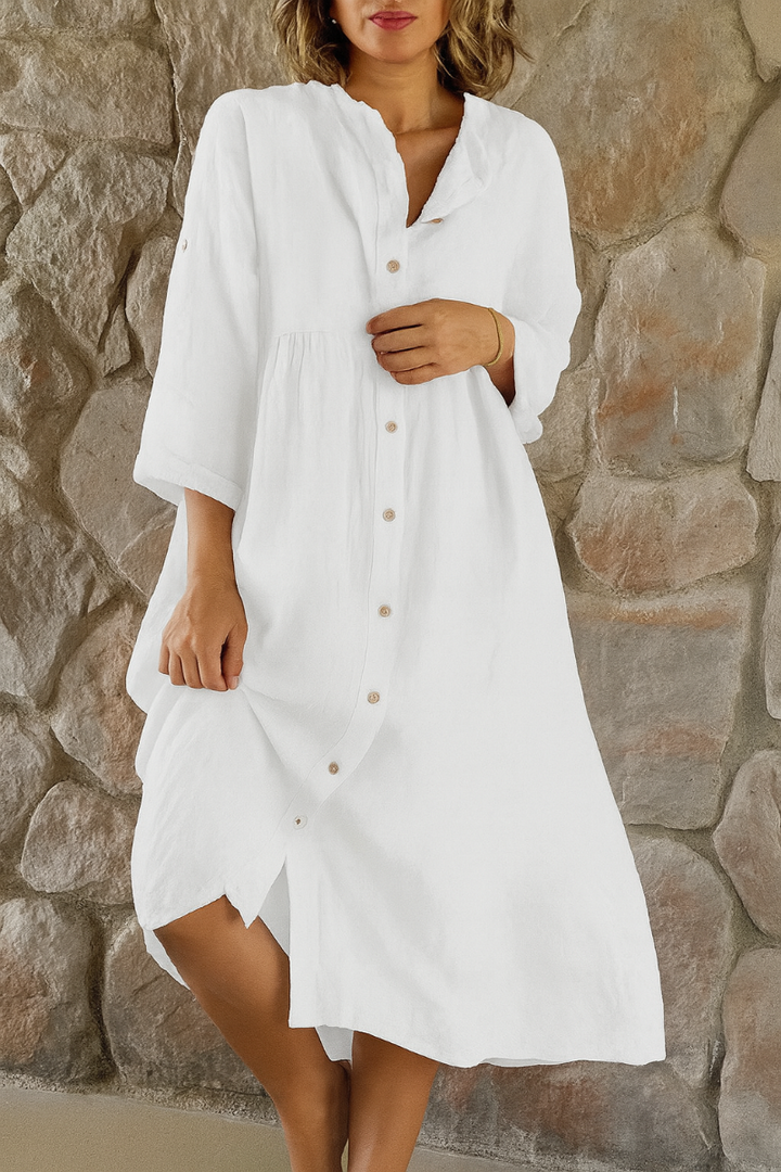 Abito Camicia in Cotone e Lino dal Taglio Morbido