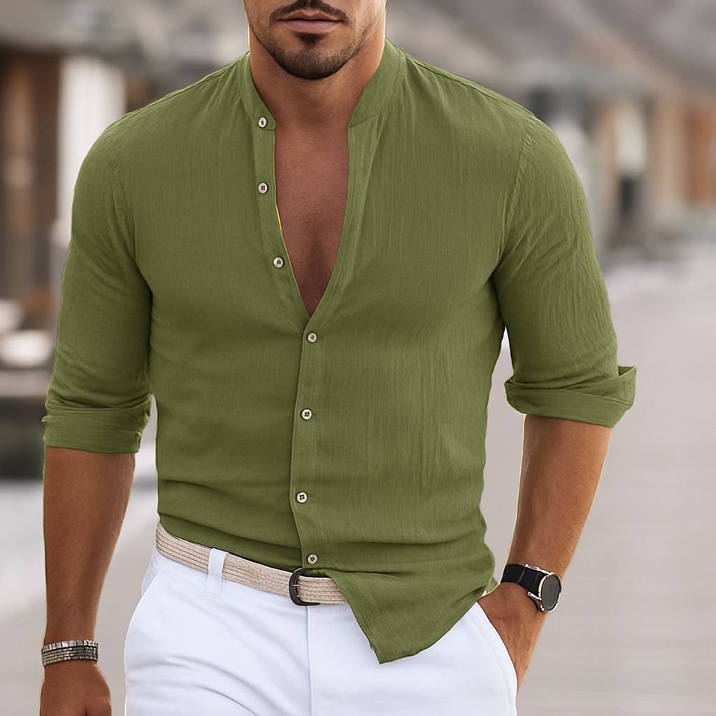 Camicia da uomo slim fit con colletto alla coreana