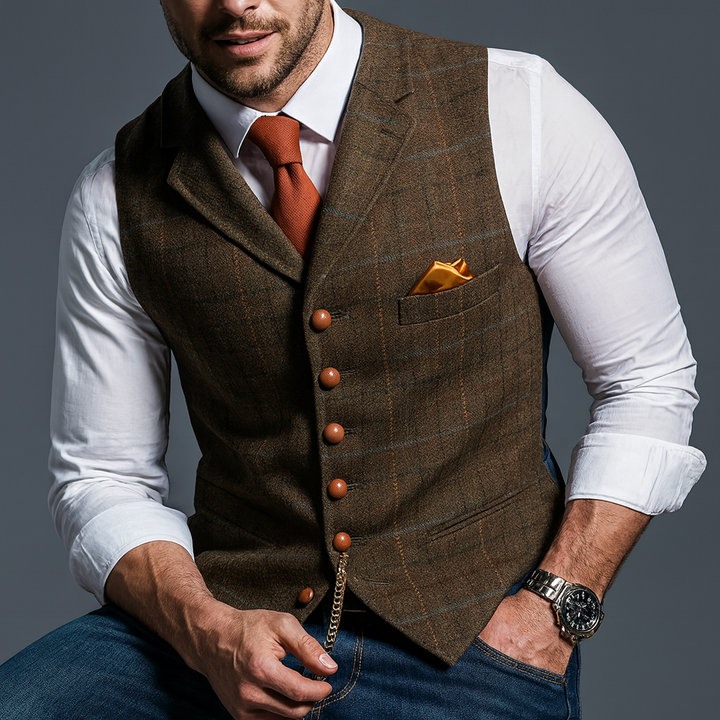 Gilet classico formale con revers a lancia e chiusura a bottoni