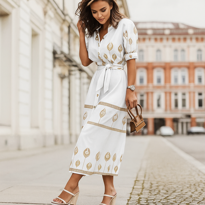 Abito casual in misto lino con cintura