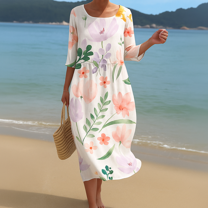 Abito midi elegante, leggero e fluido da donna
