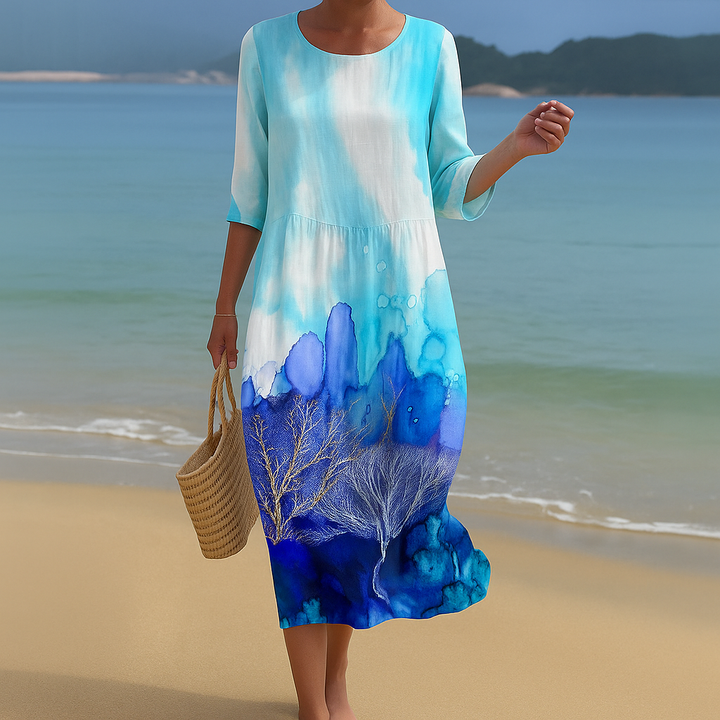 Abito midi elegante, leggero e fluido da donna