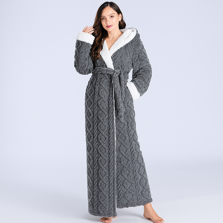 Accappatoio da donna in flanella con cappuccio spesso