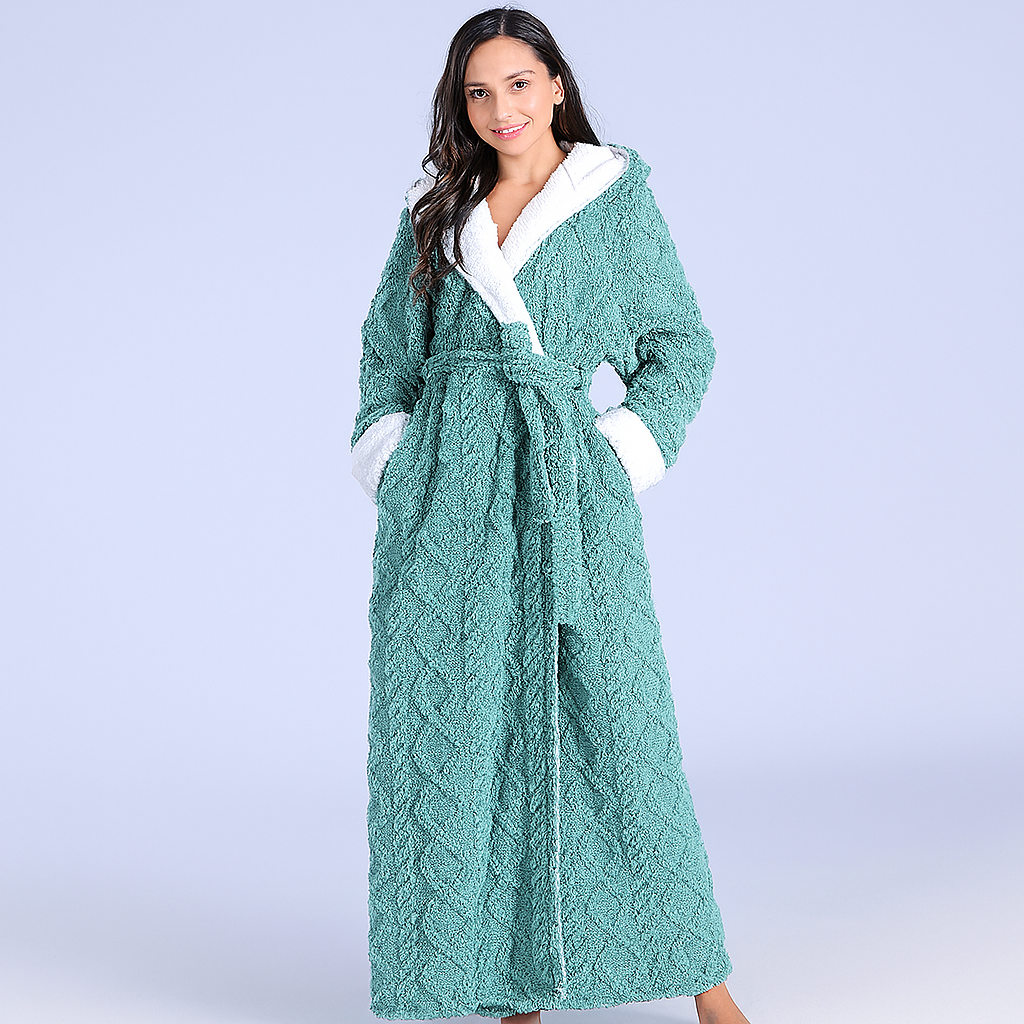 Accappatoio da donna in flanella con cappuccio spesso
