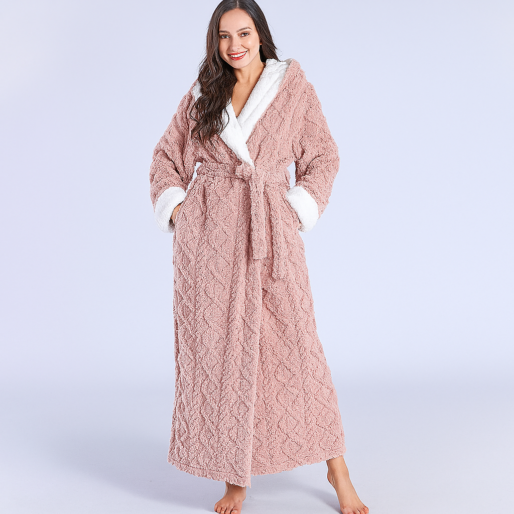Accappatoio da donna in flanella con cappuccio spesso