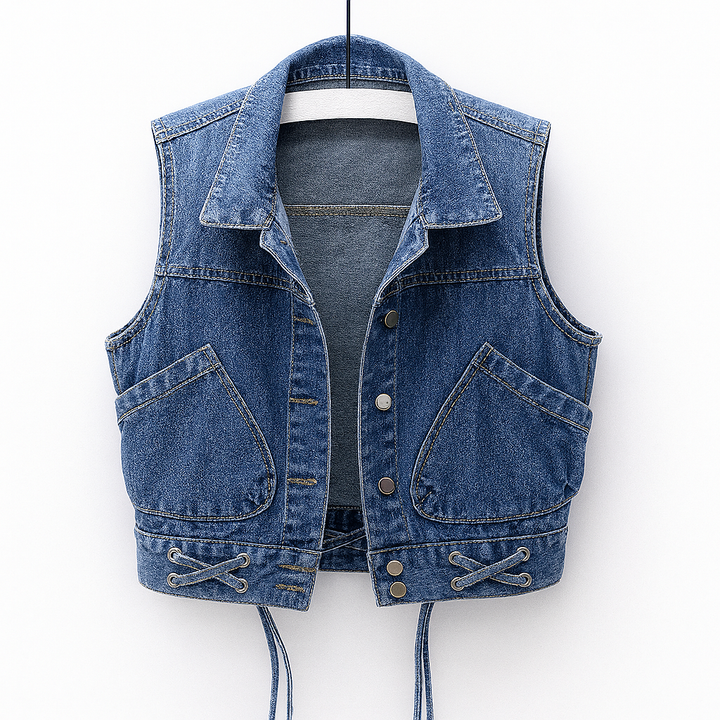 Gilet in denim leggero senza maniche da donna
