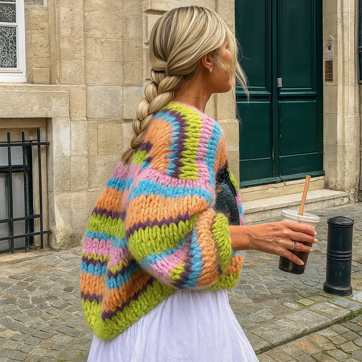 Cardigan aperto sul davanti a righe da donna