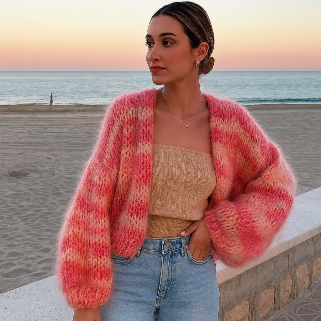 Cardigan aperto sul davanti a righe da donna