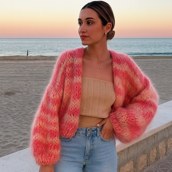Cardigan aperto sul davanti a righe da donna