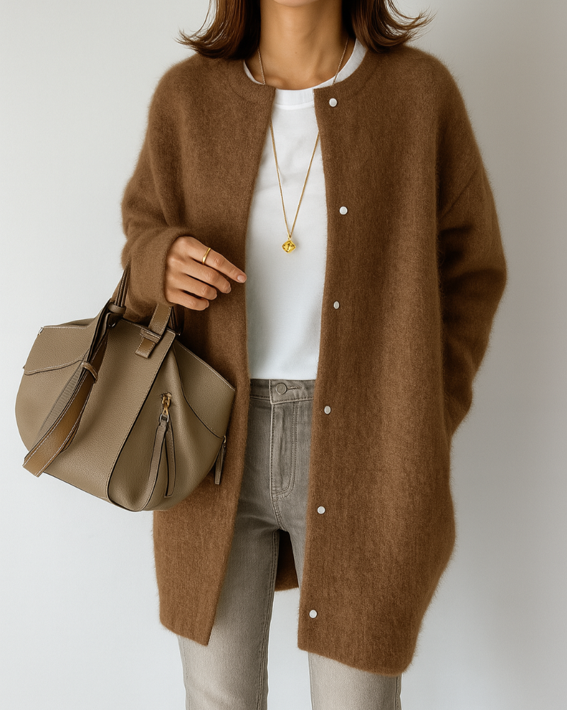Giacca da donna comoda, minimalista e morbida in maglia