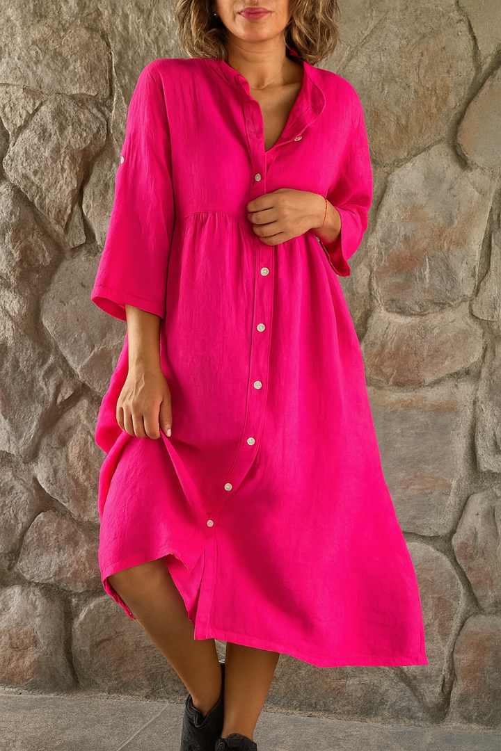 Abito Camicia in Cotone e Lino dal Taglio Morbido