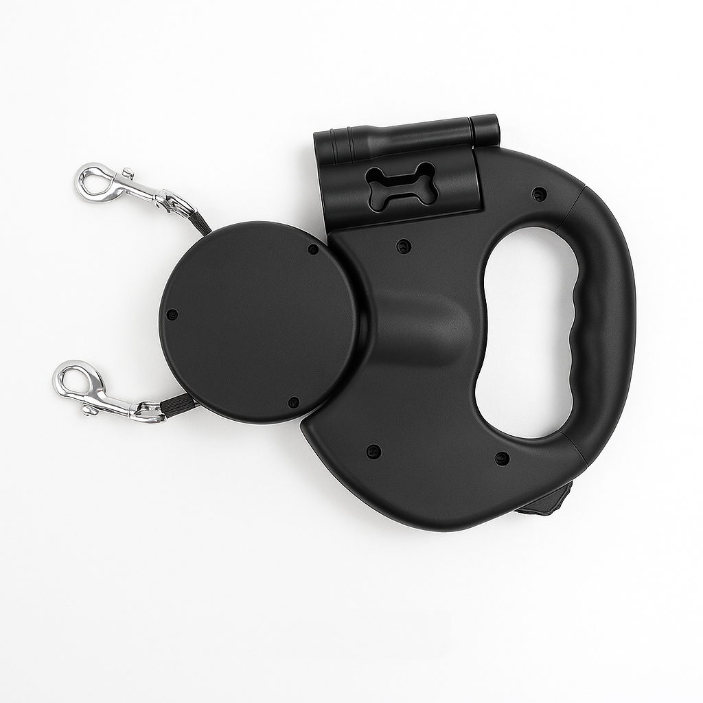 Guinzaglio retrattile doppio per cani con rotazione a 360°