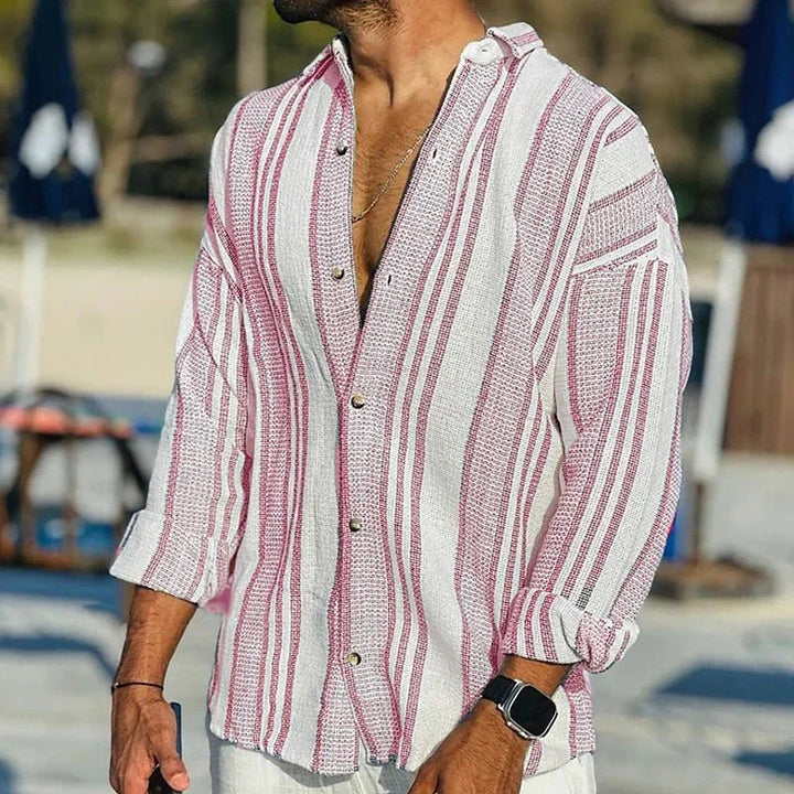 Camicia a righe a maniche lunghe da uomo
