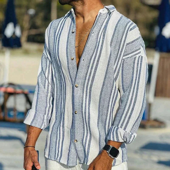 Camicia a righe a maniche lunghe da uomo
