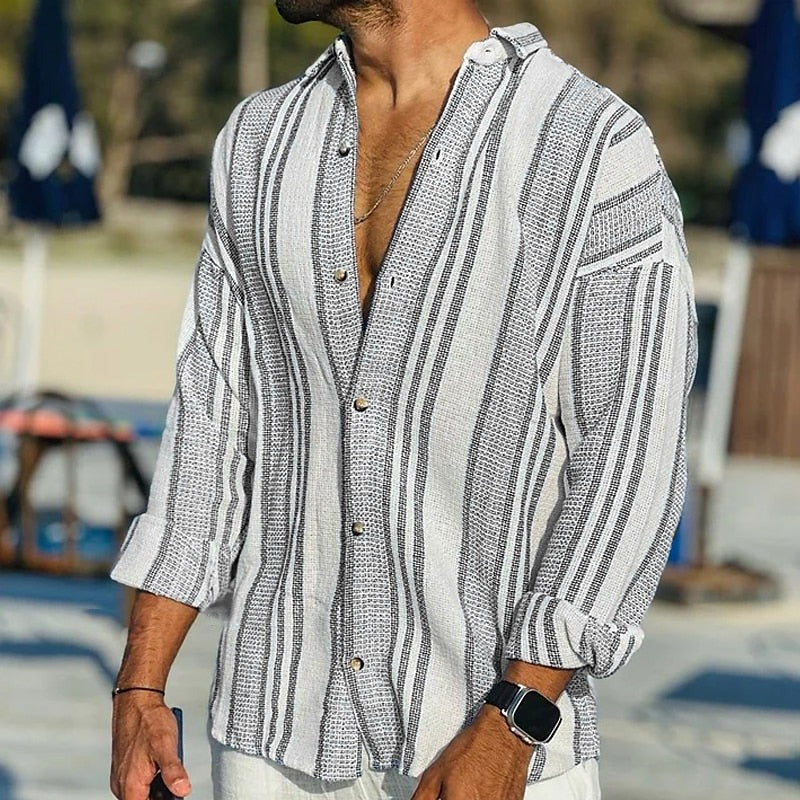 Camicia a righe a maniche lunghe da uomo