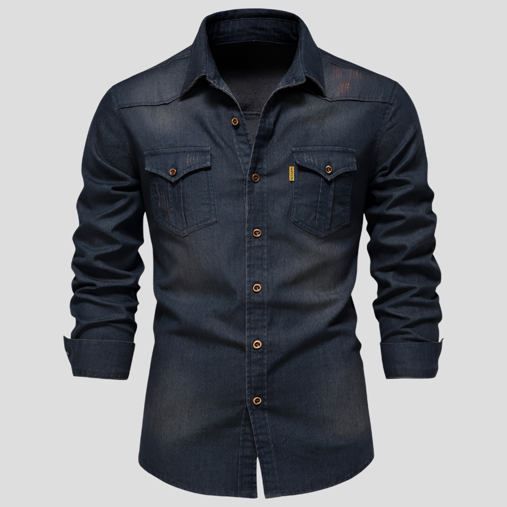 Camisa de denim de manga larga para hombre