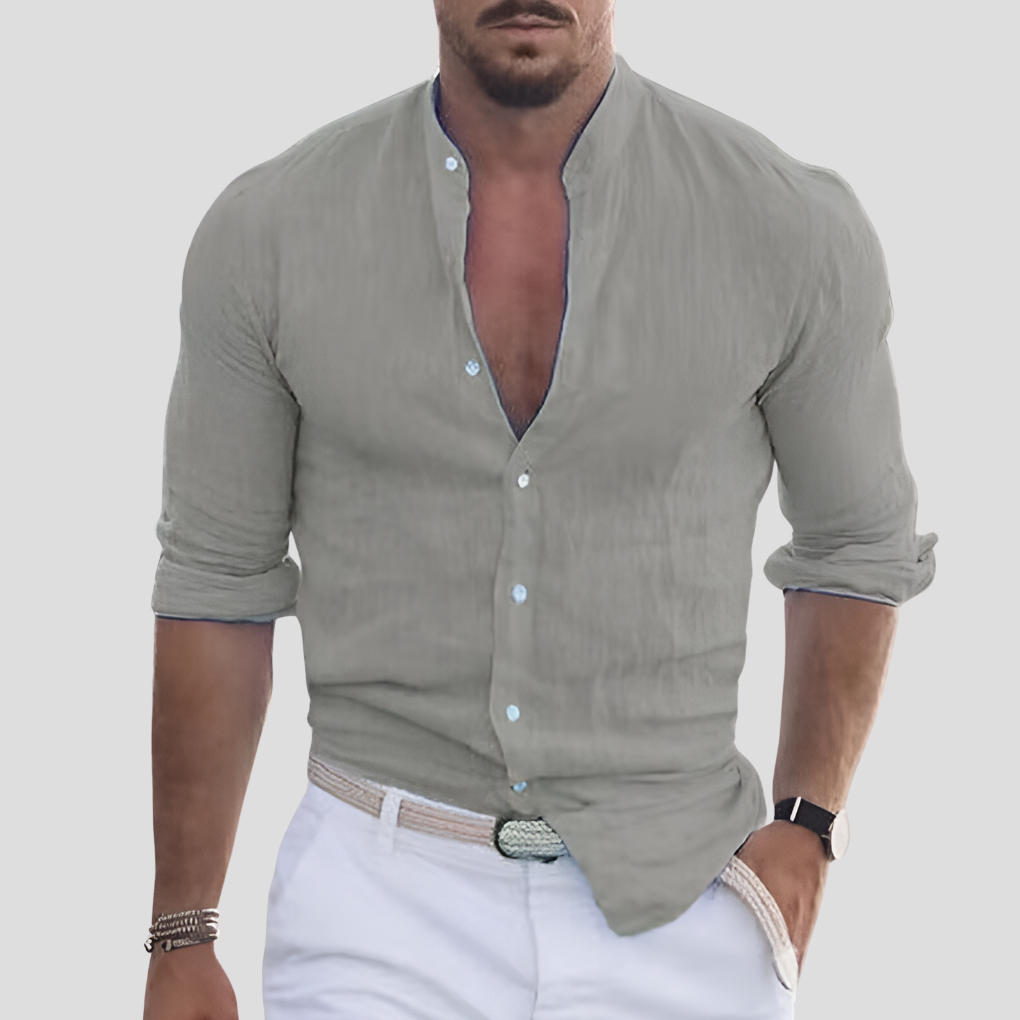 Camicia da uomo slim fit con colletto alla coreana