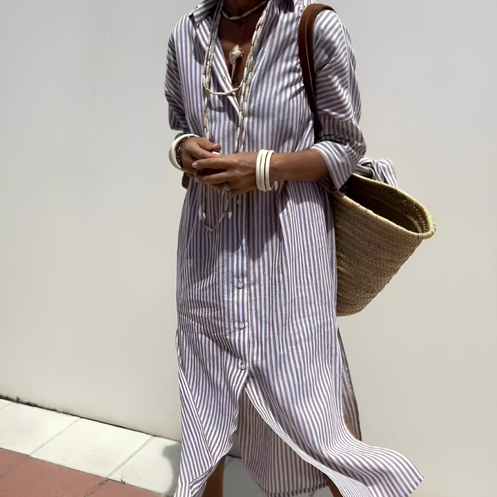 Elegante abito chemisier a maniche lunghe da donna