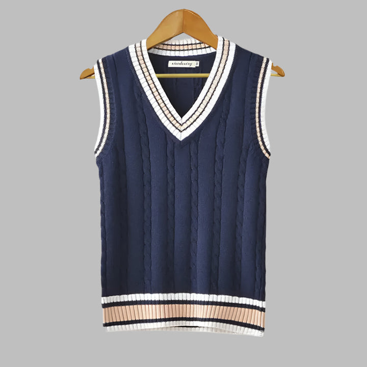 Maglione senza maniche in stile preppy a righe retrò
